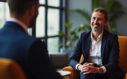 Business leader giving advice to a team member in a coaching session.